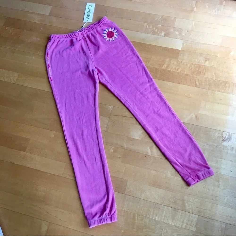Wildfox “Del Sol Knox Pant” Sunshine Joggers, Bubblegum Pink, Yellow, Size XS